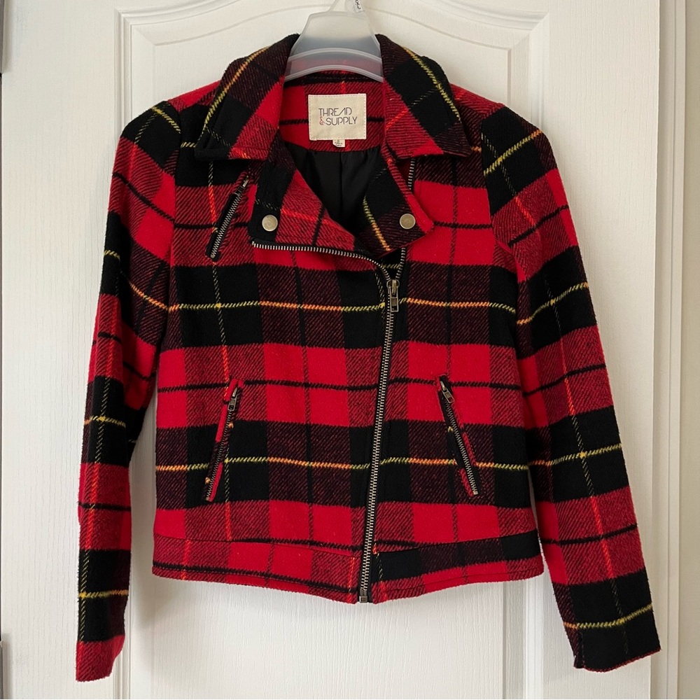 Thread & Supply Moto Jacket Lumberjack Plaid‎ Vintage 1980’s Size Small Red
